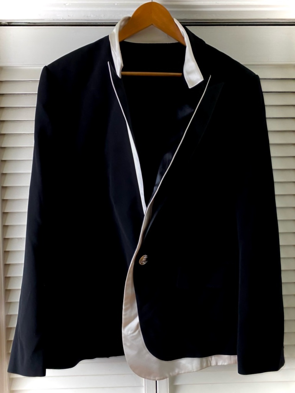 Balmain Bicolor Layered Lapel Jacket. Men's Blazer. Black w/White Double Lapel
